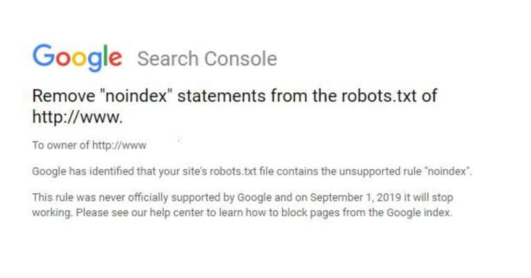 Search Console asks to remove noindex tag from robots.txt file